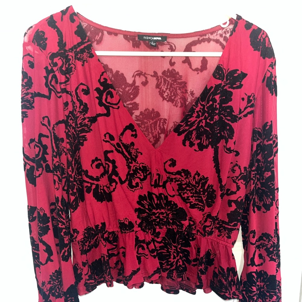 Fashion Nova Crop Top/Dress Top/Blouse - Dark Red